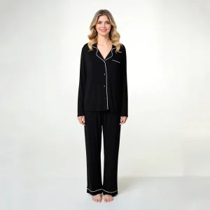 Hongbo Custom 100% Cotton Spring Autumn Pajamas Women Pyjamas Crew Neck Soft Breathable Luxury Preimum Bamboo Women’s Sleepwear