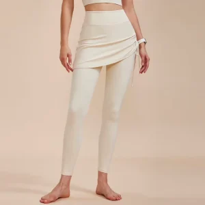 Hot Sales Breathable Full Length 2pcs Women’s Yoga Skirt Tights High Waist 2 1 Side Drawstring Dancing Leggings