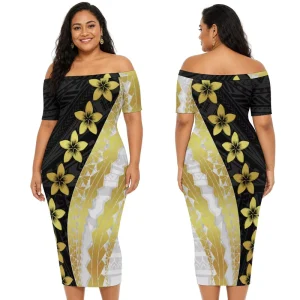 Hot Seller Essential Tropical Island Women’s Dress Polynesian Plus Size XL Women’s Long Dress Custom Size Off the Shoulder Dress
