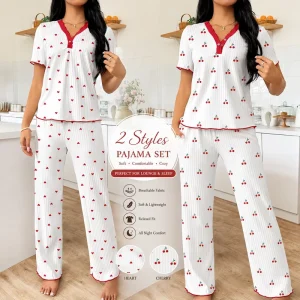 Hot Selling Animal & Cherry Printed Breathable Winter Short Sleeved Plus Size Women’s Pajama Set Sleepwear Women’s Loungewear