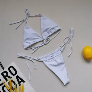 Hot Selling Solid Color High Stretch Sexy Backless Bikini Set Thong Two Piece Sling Women’s Swimsuit