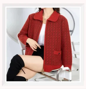 Huachao Cloths Fashion Women Sweater Zip Women Knit Sweater Short Loose Cardigan High Quality Lady Knit Sweater