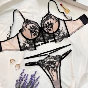 INS Style Sexy Embroidery Perspective Lingerie Set New Fashion French Style Spicy Girl Exposed Navel Underwear Women’s Tank Top