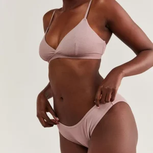 INTIFLOWER 8860510 OEM Women’s New Arrival Solid Pink Rib Knit Bralette & Brief Underwear Set