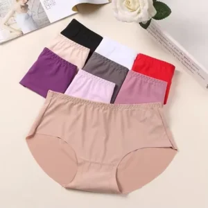 Ice Silk Large Size Mid waist Seamless One piece Women’s Comfortable Breathable Polyester cotton Blend Glossy Solid Underwear