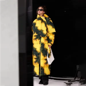 In Stock Freelance Designer Style Scarf Collar Long Knee Length Women’s Down Jacket Winter Thickened Waterproof Tie Dye Coat