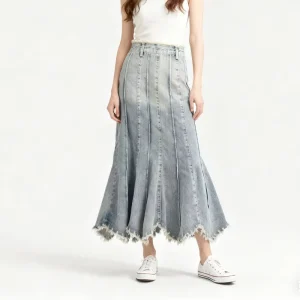 In Stock Women’s Jeans Long Skirt Jean Dress Streetwear High Waist A line Denim Skirts