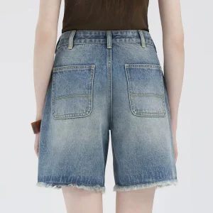 In-Stock Women’s Mid Rise Loose Fit Polyester/Cotton Denim Shorts High Street Casual Summer Factory Stock Supports ODM/OEM