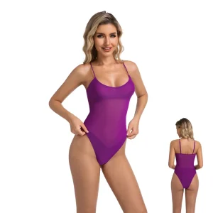 In Stock Women’s One Piece Swimsuit Tan Purple Deep V Neck Spandex Polyester Quick Dry Breathable Eco Friendly Summer Swimwear