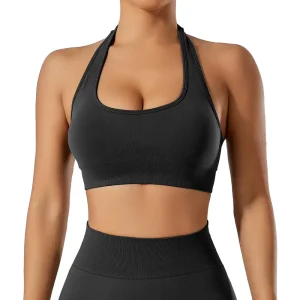 In stock Women’s High Support Shockproof Wrinkle-Resistant U-neck Halter Neck Spandex/Nylon Solid Sports Bra for Running Outdoor