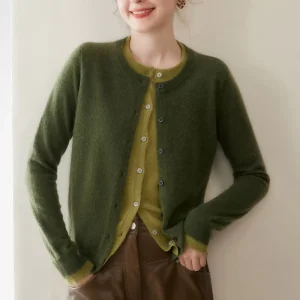 Inner Mongolia Manufacturer Cashmere Women Sweater Cardigan Crew Neck Knit Jumper High Quality Cardigan