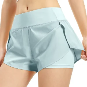 Inner Side Pocket Design Ladies Yoga Shorts 2 in 1 Running Fitness Sport Shorts for Women