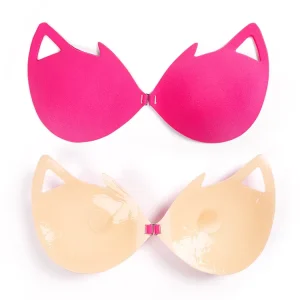 Invisible Silicone Strapless Push Up 3/4 Cup Wire Free Breast Support Bra for Dresses with Removable Pads and Front Closure