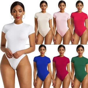 Irregular Women’s Slimming Solid Color Base Bodysuit in Stock