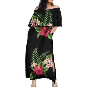 Island Plus Size Dress Hawaiian Tribal Design Customization Casual Prom Slit Ruffles Dress Polynesian Women’s Clothing