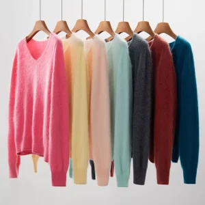 Jancoco Lady’s Cashmere Wool Classic Sweater Women’s Casual V Neck Collar Knitted Wool Sweater