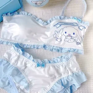 Japanese Sweet Style Pure Desire Cartoon Pattern Underwear Comfortable Soft Push up Anti Sagging Women’s Bra Sets