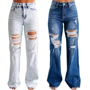 Jeans Women’s Floor Length Straight Pants Women’s Mid Calf Loose Style Autumn Clothing