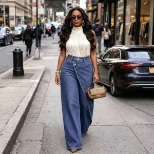 Jeans for Woman High Waist Wide Leg Pants Summer Long Trousers Asymmetrical Washed Baggy Jeans Streetwear Casual Women’s Jeans