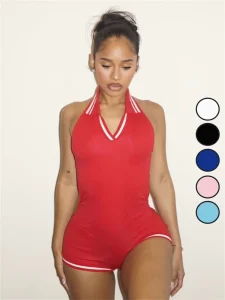 K25L67 Summer new Sexy Slim Fit Solid Color Backless One Piece Shorts Jumpsuit Women’s Streetwear Romper Clubwear playsuit