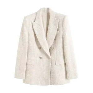 KAR&OTZA Women’s New Autumn Lapel Long-sleeved Double-breasted Textured Slim Suit Jacket 7822460