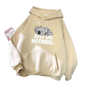 Kangaroo Pocket Cute Print Womens Lady Long Sleeve Knit Hooded Shirts Sweatshirts Pullover Hoodies for Autumn Spring Women