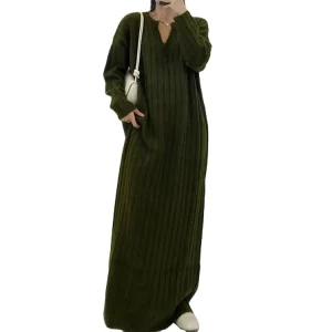 Knit Casual Dresses Plus Size Women’s Clothing Winter Sweaters Muslim Dress