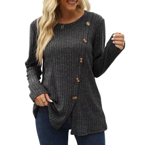 Knit Women’s Knit Crew Neck Striped Stylish Knitwear Fashion Pullover Sweater Casual Oversized Button Designed Custom OEM ODM