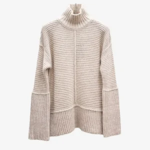 Knitted Knitwear Woman Supplier Custom Oversize Warm Ladies Winter Pullover Alpaca Wool Stitched Cuff Sleeve Sweater for Women