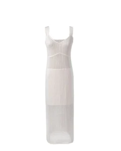 Knitted Mesh Hollow Out Halter Sexy Dresses Women’s Ladies Dress Sexy White Dresses for Women Woman Elegant