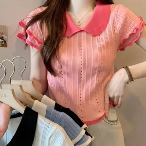 Knitted Short sleeved Blouse Soft Tops for Women Popular T shirt for Women