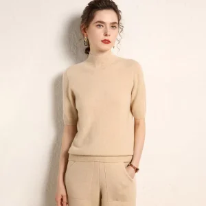 Knitting 100% Cashmere Sweater for Women Simple Solid Color Short Sleeve Pullover Sweaters Ladies Base Shirt