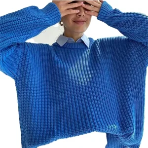 Knitting Casual Female Winter Clothing Loose Solid Pullover Crew Neck Knit Women’s Sweater Top