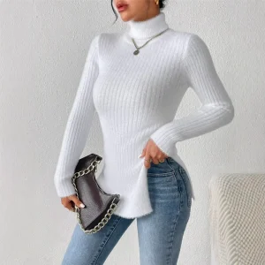 Knitwear Bottoms Women’s Autumn and Winter Style Half Turtleneck Sweater Slim Long-sleeved Warm Top
