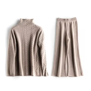 Knitwear Ladies Mohair Pullover Women Two Piece Sweater Set