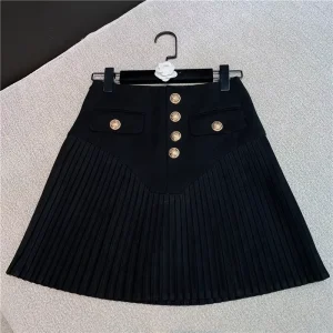 Knitwear Manufacturer Custom Black Natural Waist Stretch Breathable Elegant Casual Viscose Mini Women’s Pleated Skirt