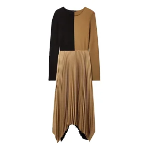 Knitwear Manufacturer Custom Crew Neck Long Sleeves Paneled Knit Pleated Midi Women’s Dress