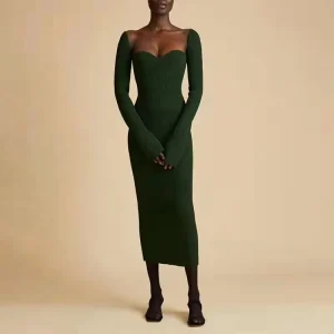 Knitwear Manufacturer Custom Fall Winter New Design Long Sleeve Rib Knit Dress Women’s Sweater Dress