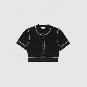 Knitwear Manufacturer Custom Spring Summer Black Crew Neck Short Sleeved Single Breasted Women’s Knit Cardigan Sweater