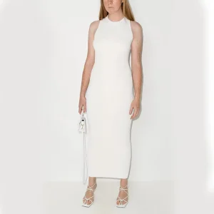 Knitwear Manufacturer Winter New Design White Crew Neck Sleeveless Ribbed Sexy Simple A Line Knit Women’s Sweater Dress
