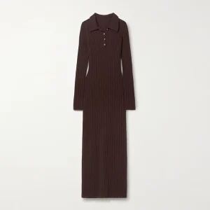 Knitwear Manufacturers Custom Autumn Winter Brown Maxi Elegant Casual Women’s Dresses Vestido Longo Sweater Knit Women’s Dresses