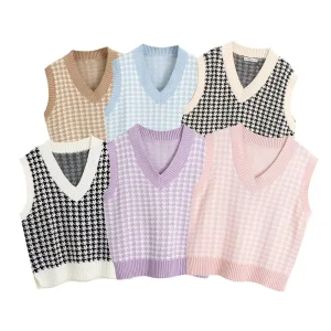 Knitwear V Neck Knitted Sleeveless Women’s Casual Sweater Vest