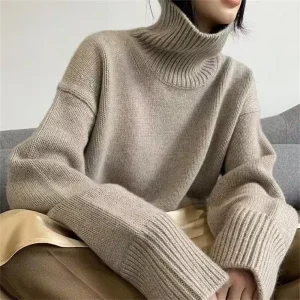 Knitwear Women’s Turtleneck Pullover Women’s Loose Lazy Wind Solid Color Bottoming Shirt Top