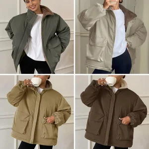 Korean Design Women’s Sports Casual Jacket in Gray Black Apricot Workwear with Zipper Closure Ladies’ Regular Length Clothing