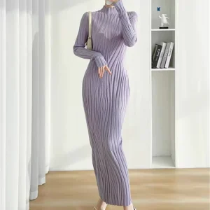 Korean Half height Long Animal Print Knitted Dress Women’s Autumn Winter Tight Hip Backing Shirt Inner Sweater Knee length