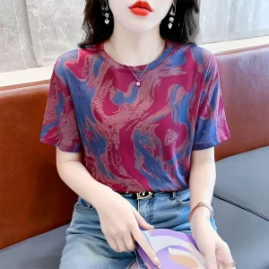 Korean Station Short Sleeved Women’s T-shirt Round Neck Loose Women’s Top Slimming Versatile Women’s
