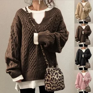 Korean Style Women’s Casual Knitted Sweater Tops for Winter Front Logo with Button Decoration