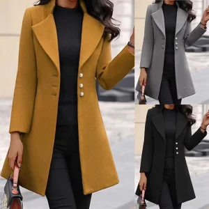 Korean Version Wool Lapel Thin Winter Coat Solid Color Slim Ladies Woolen Coats for Women