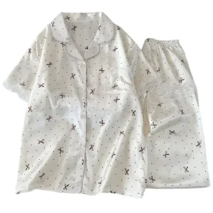 Korean style Rayon like Women’s Polka Dot Short sleeve Two piece Pajama Set