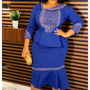 L 3XL African New Large Women’s Dress Pin Bead Hot Diamond Fishtail Evening Dress